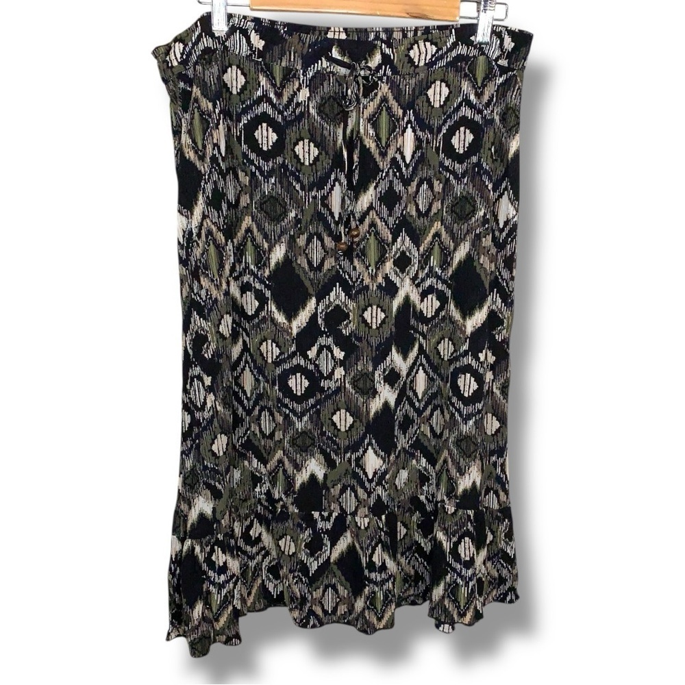 Vintage Medium Sag Harbor Skirt Brown Beige Boho Print Tribal Geometric